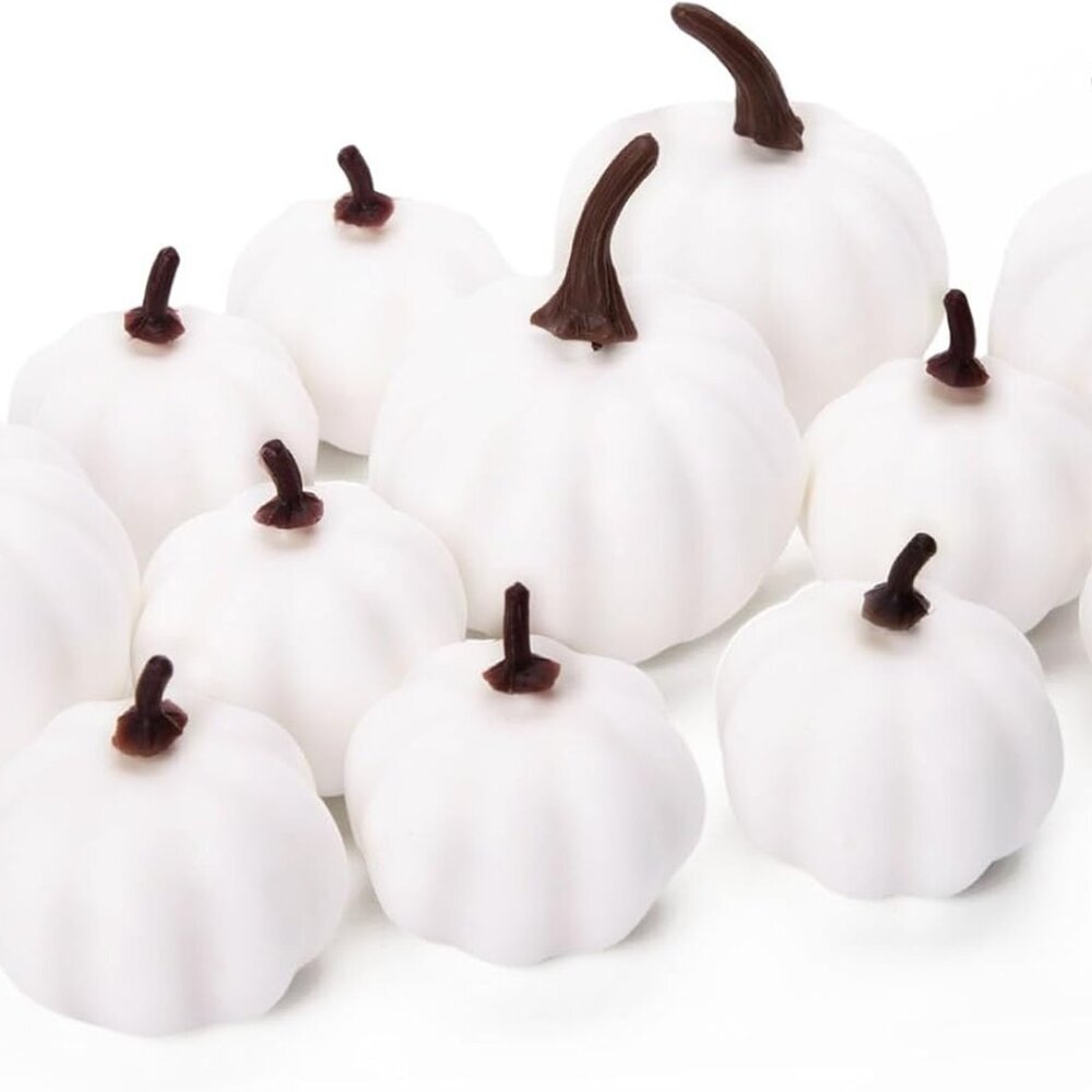 Artificial Pumpkins, 12PCS White Fake Pumpkins Fall Harvest Pumpkins Faux White